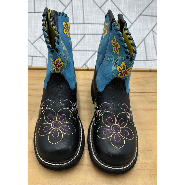 Ariat Kids Cowboy Boots Floral Embroidered Dual Tone Pull On Size 2.5