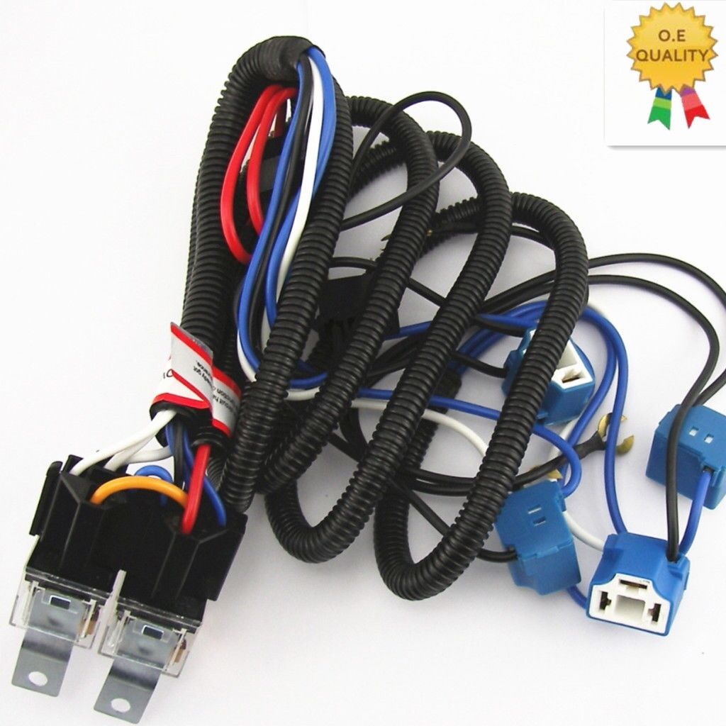 Ceramic H4 Headlight Relay Wiring Harness 4 Headlamp Light Bulb Socket Plugs kit
