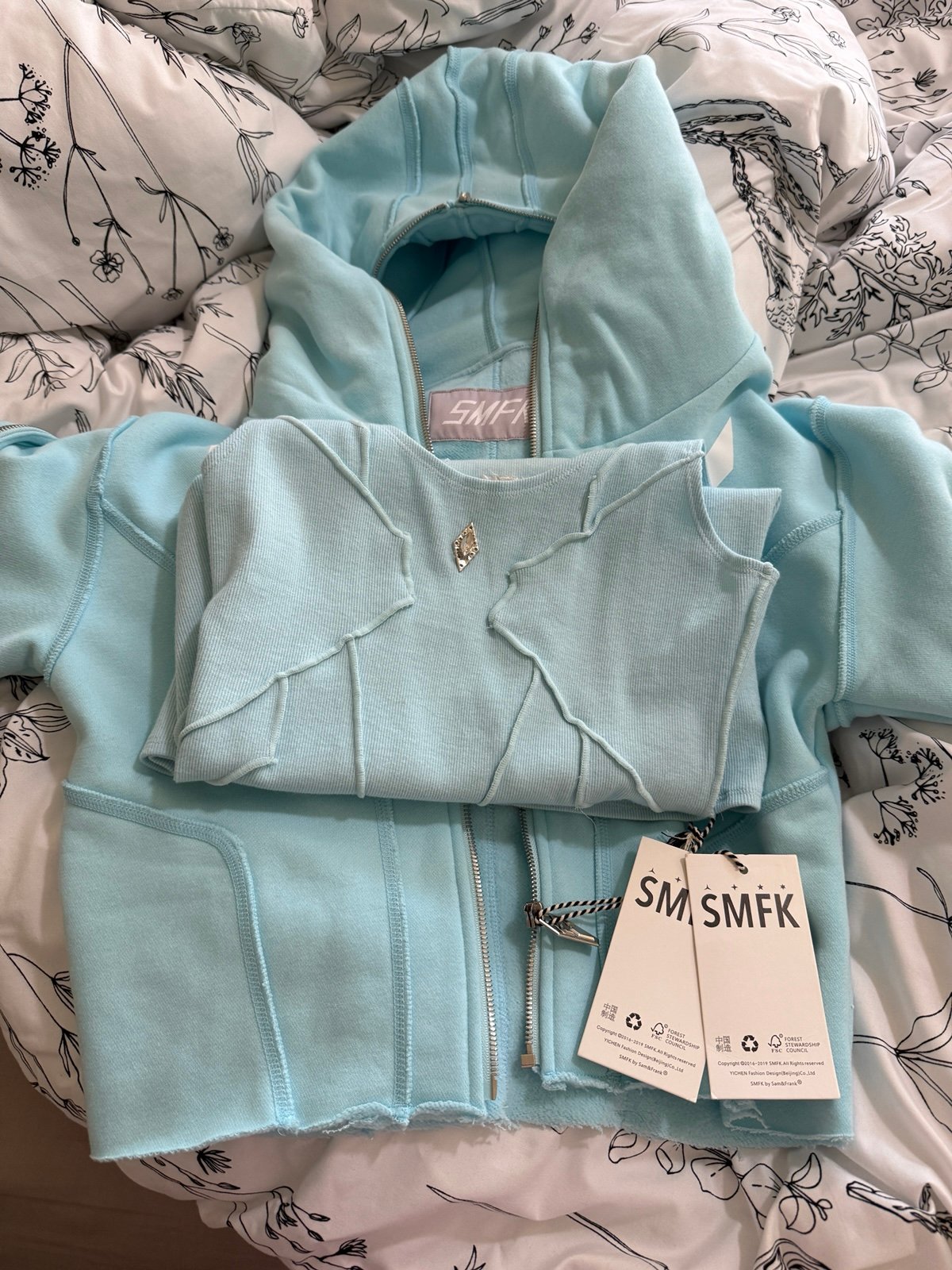 SMFK baby blue dress and zip hoodie （XS)