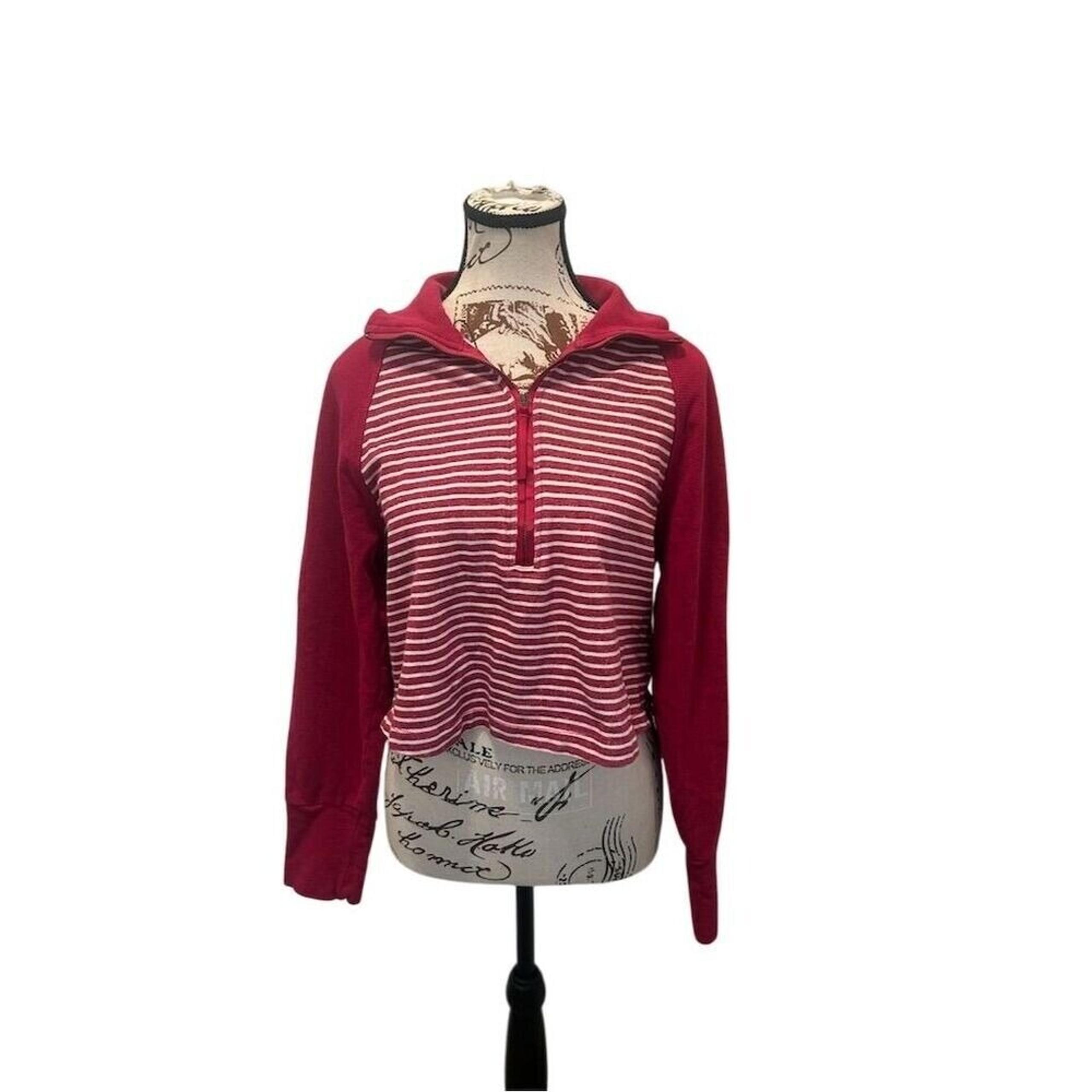 Anthropologie Pilcro Women's M Pink & White Striped Half Zip Cropped Sweater