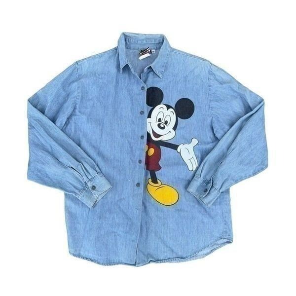 Disney Vintage 90s Mickey Mouse Jerry Leigh Denim Button-up Shirt Women's M