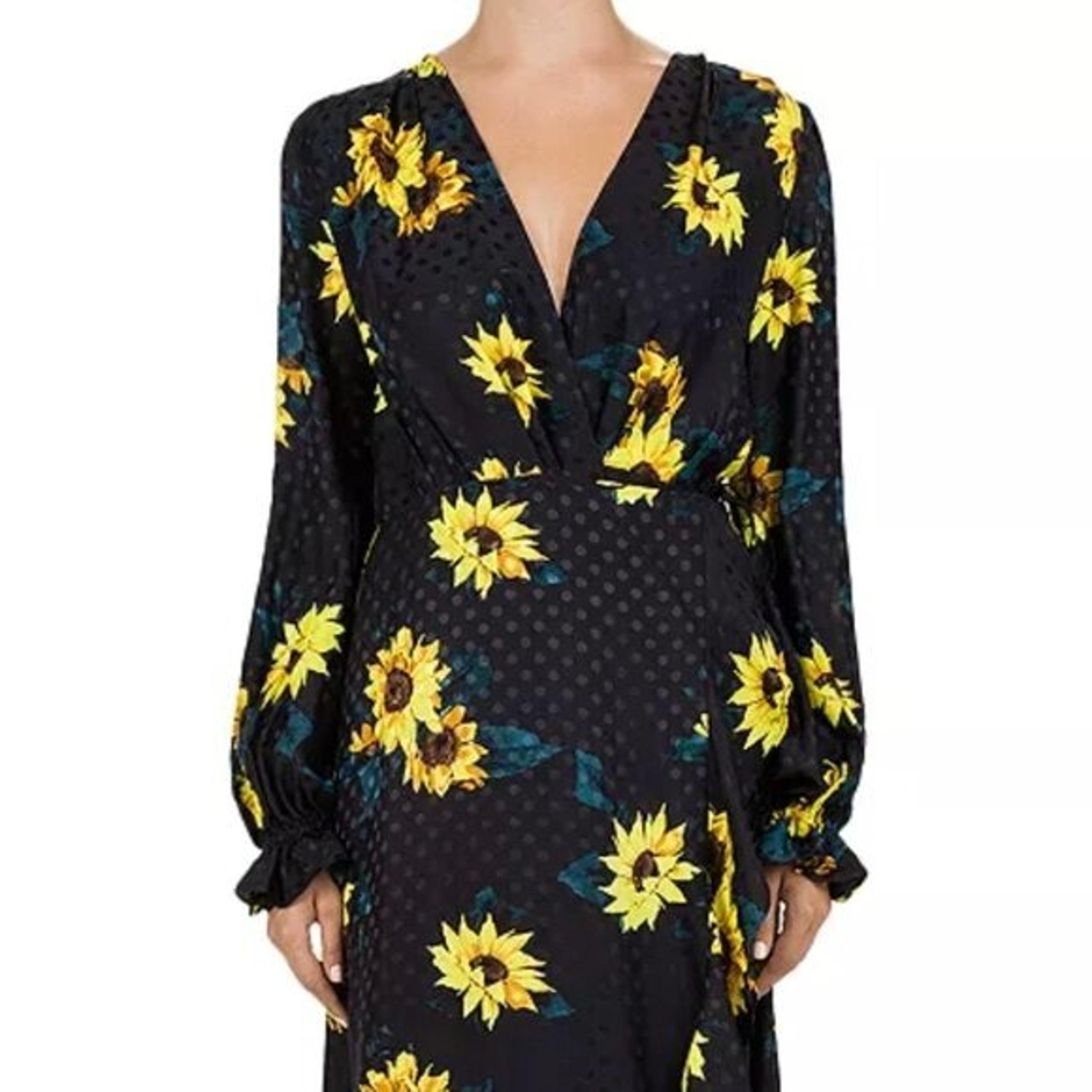THE KOOPLES silk black floral print adjustable waist wrap midi/maxi dress
