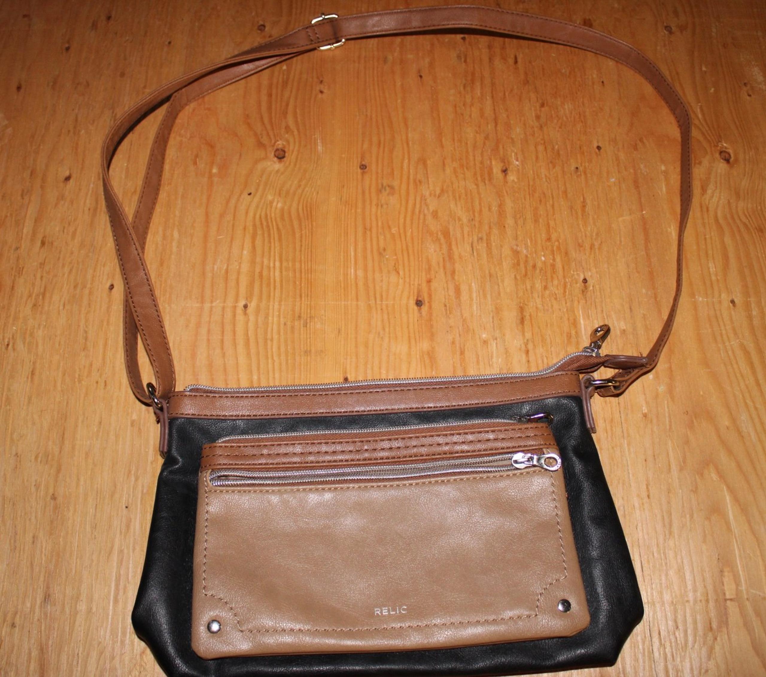 Relic brown and brown leather crossbody bag zip up  thin strap purse