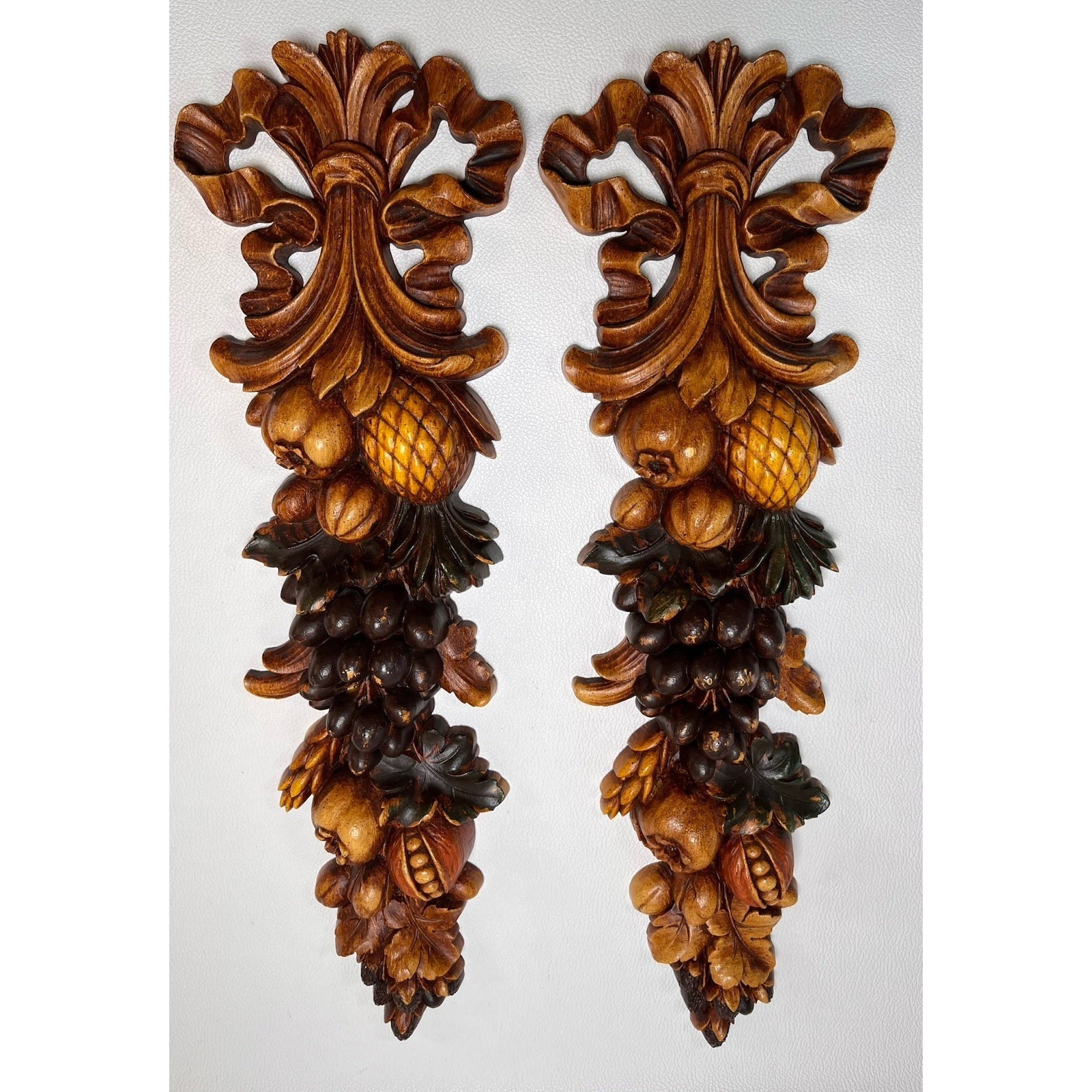 VTG Wall Hanging Decor Fruit Motif Plaques Set of 2 Syroco 1960s #7191 USA Made