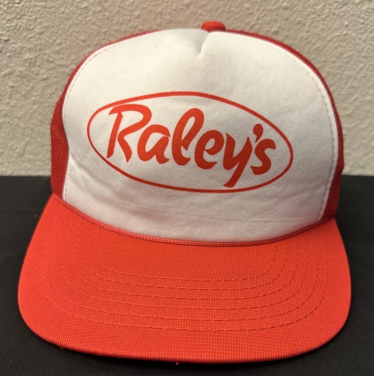 Vintage Raleys Hat Snapback Trucker Cap Mens Red White Grocery Store Young An