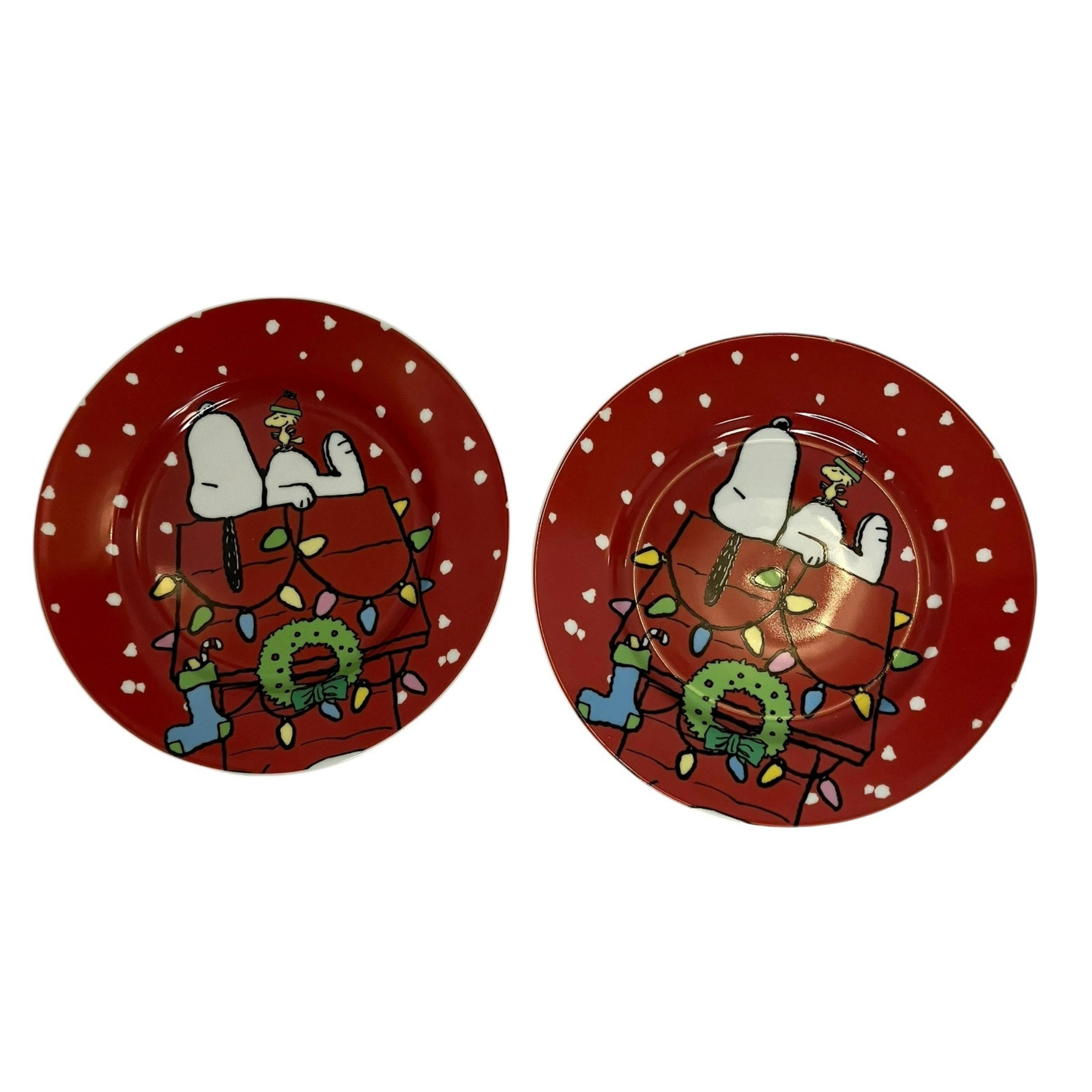 Peanuts Snoopy Woodstock Christmas Dessert Plate By Gibson Set of 2