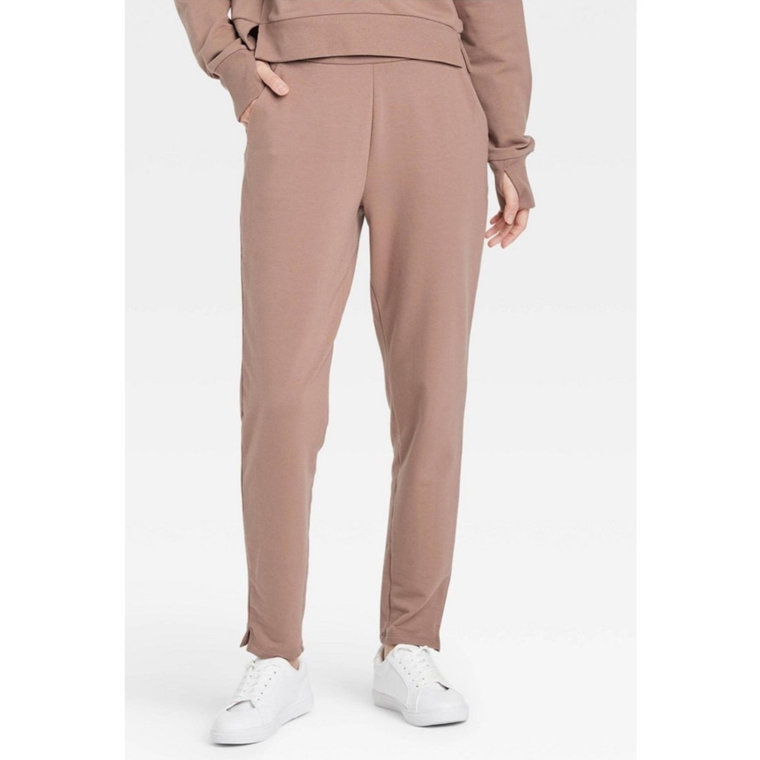 New All In Motion Women's Taupe High Rise French Terry Taper Pull On Pants L