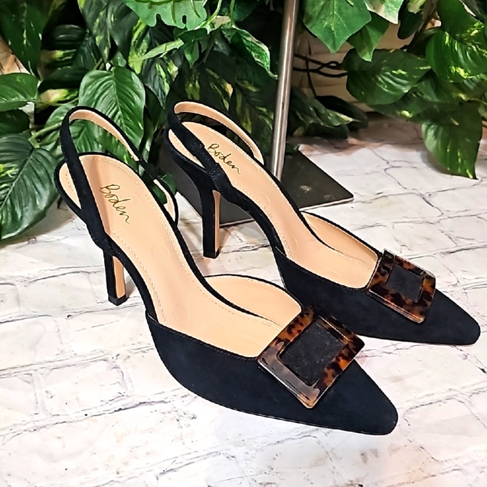 Boden NWOB Black Slingback Heels with Tortoiseshell Accent 39
