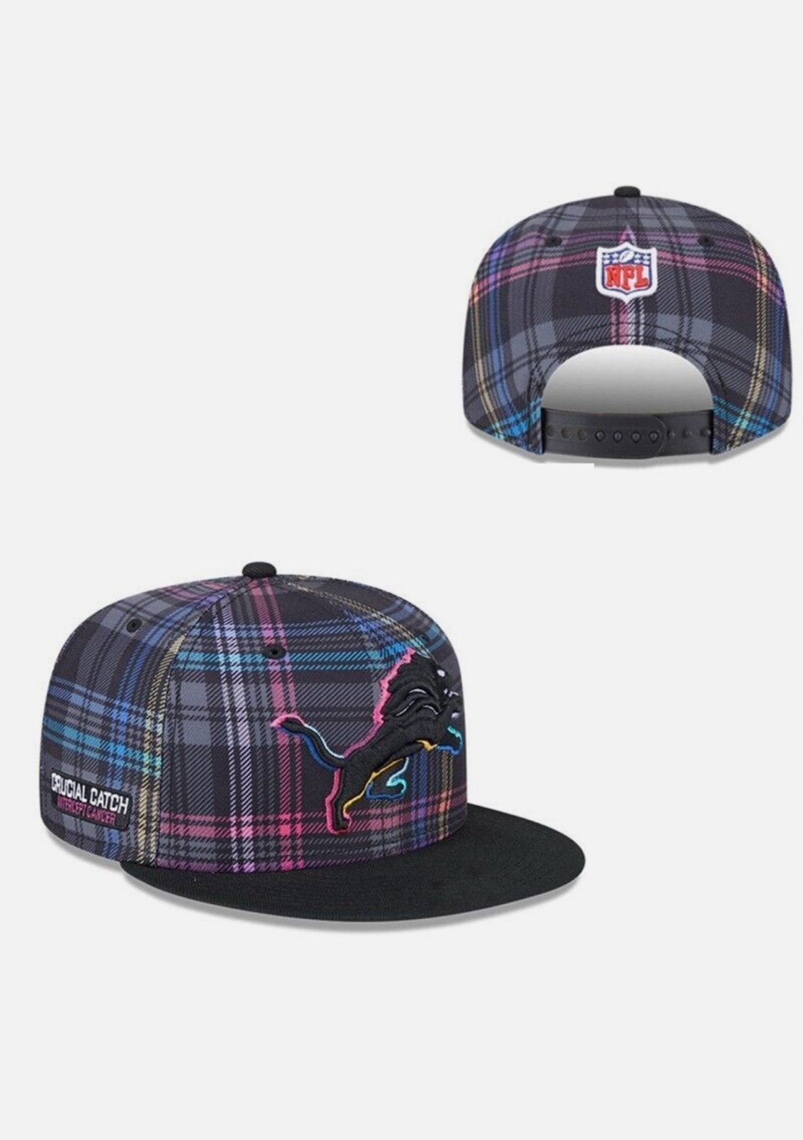 Detroit Lions New Era Men's 2024 Crucial Catch Plaid 9FIFTY Snapback Hat