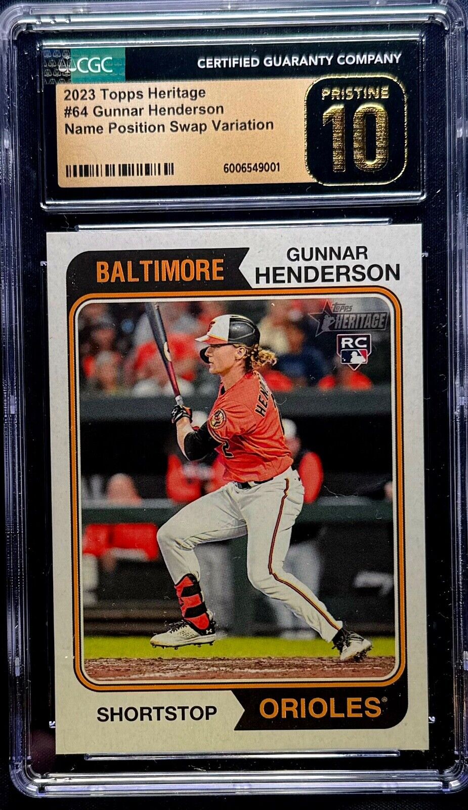 GUNNAR HENDERSON 2023 TOPPS HERITAGE NAME POSITION SWAP RC CGC PRISTINE 10 POP 1