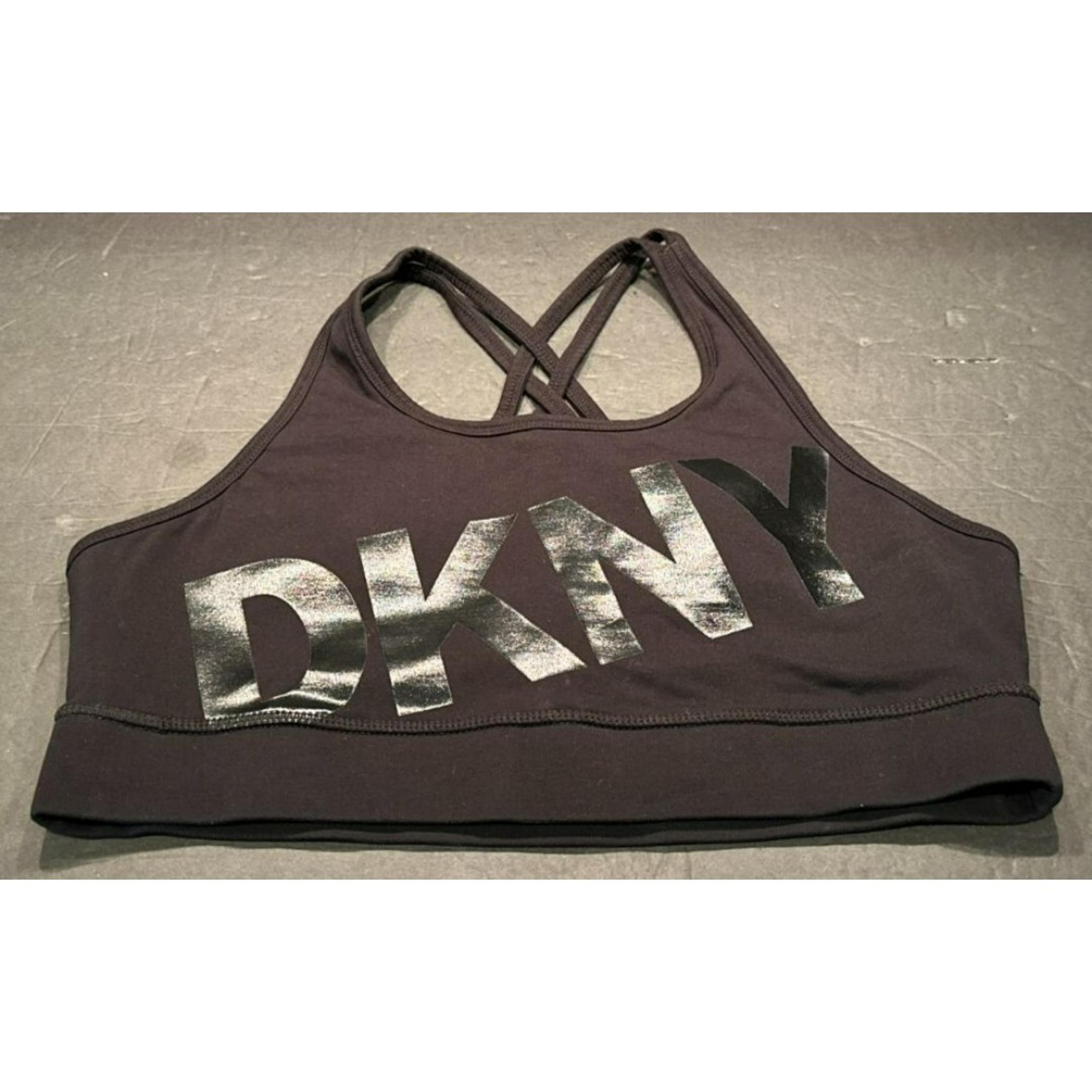 DKNY Padded Black Crossed Back Sports Bra Women's Size L
