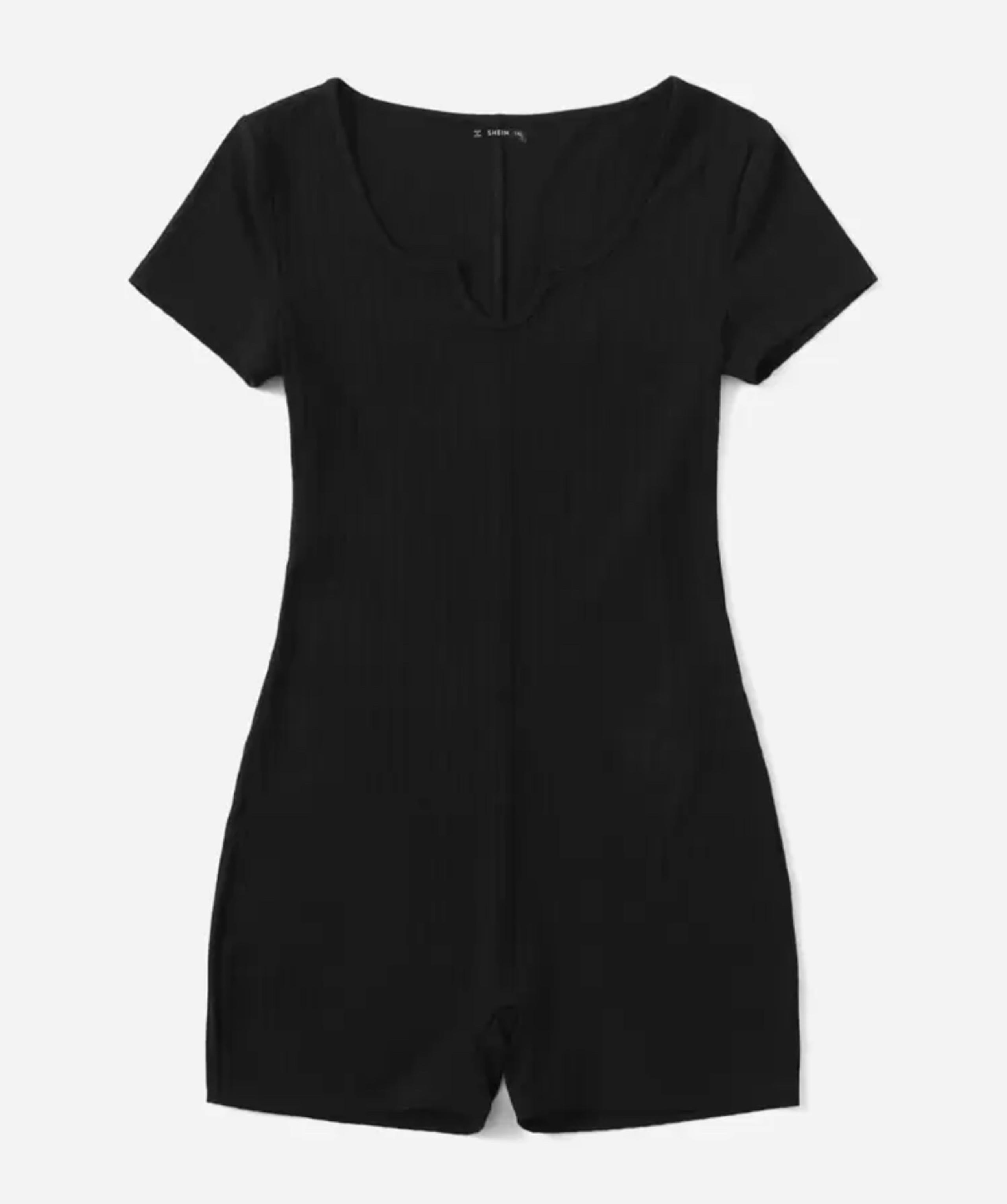 New SHEIN Plus Size Black Ribbed Short Sleeve Shorts Romper Jumpsuit Size 1XL