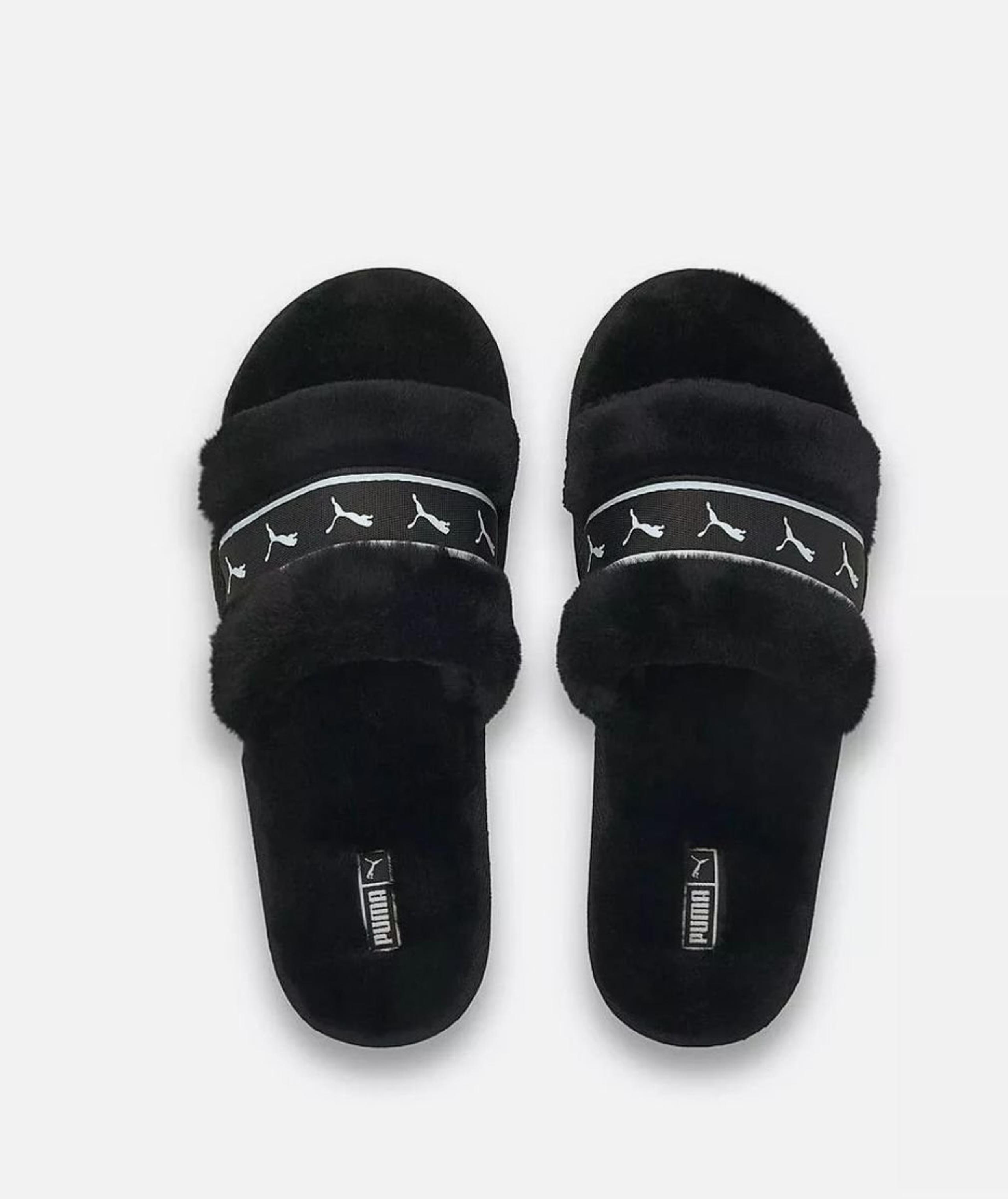 Women's Puma Fluff Remix BX Slide Slippers Black-White (385346 01) size 7