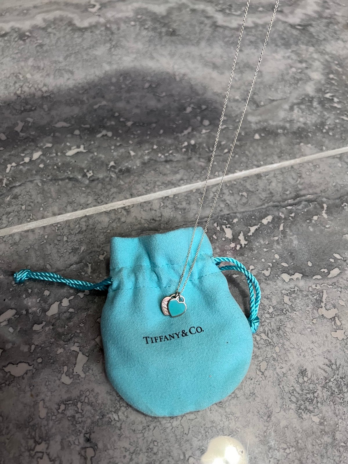 Authentic Tiffany & Co blue double heart necklace