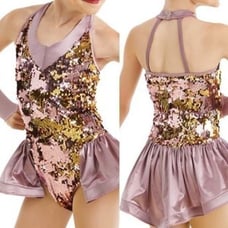 Weissman Dance Jazz tap tutu mauve gold sequin Got Your Number 11349 -IC 7/8