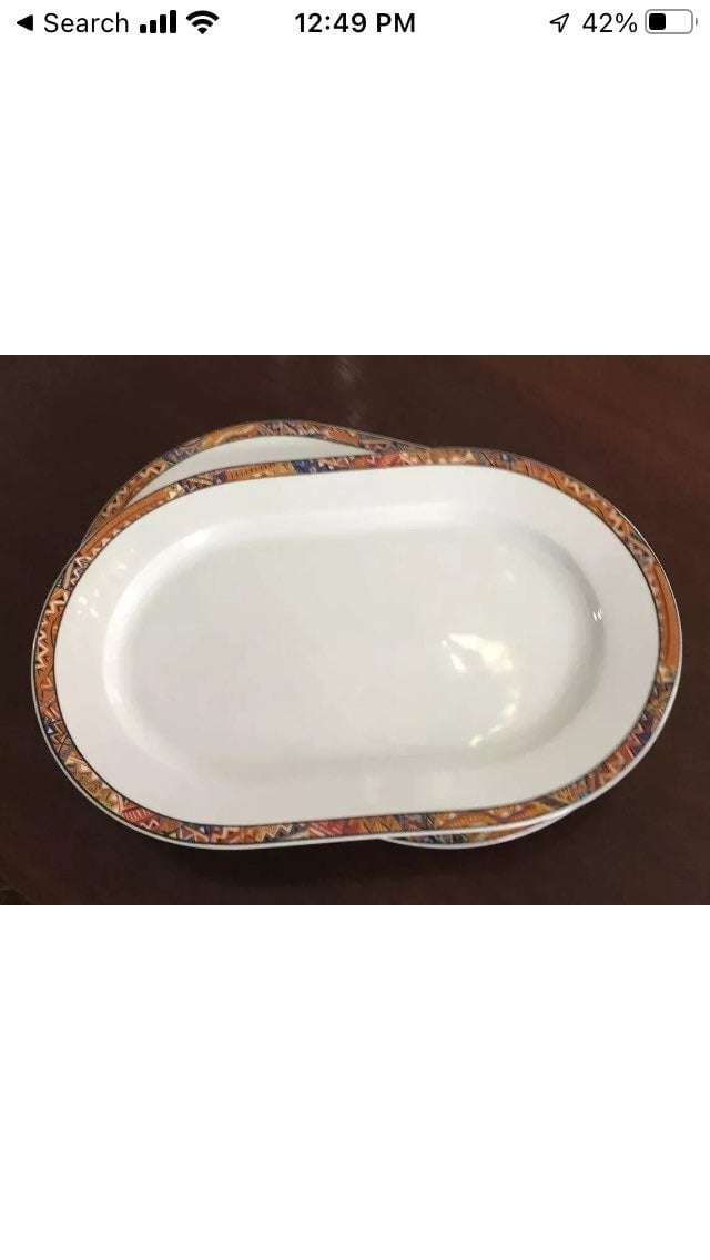 Pillivuyt Oval Porcelain Two Serving Platters 10” x 14” White w/decorated Rim Fr