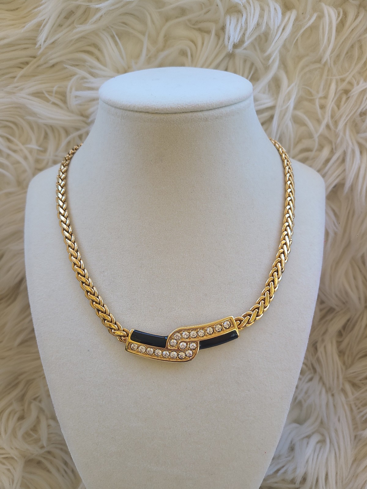 Vintage Swarovski Swan Stamped Rhodium Plated Gold Toned Necklace- Excellent Con