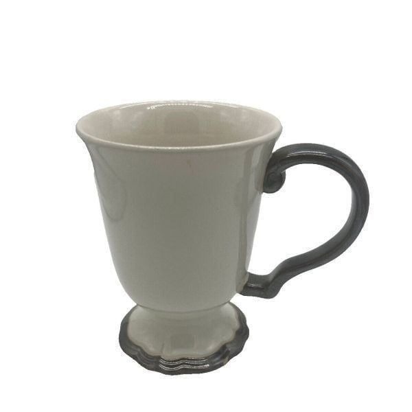 AMBIANCE VERSAILLES - WHITE MUG SCALLOPED BRONZE BORDER BOTTOM RIM & HANDLE