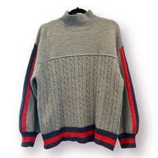 LUZABELLE Grey Wool Blend Cableknit Striped Preppy Academia Sweater Large
