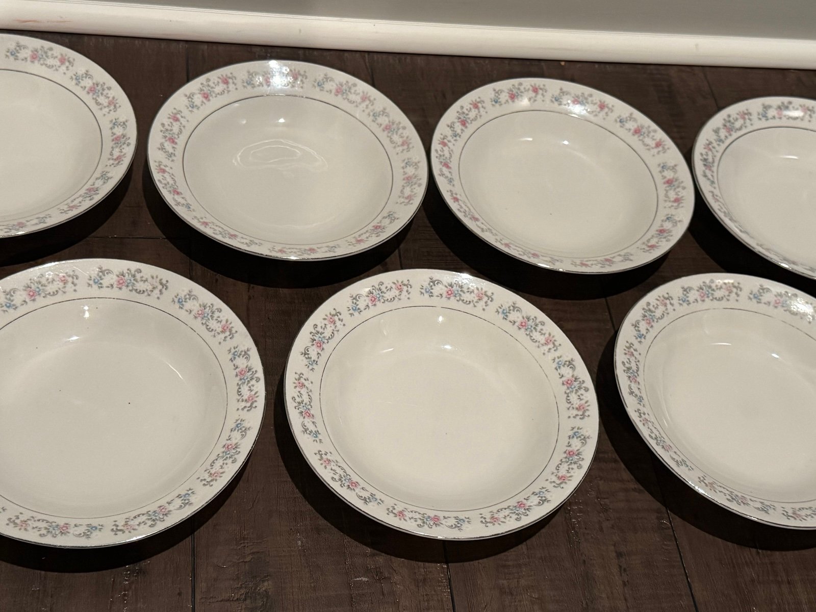 Dynasty Fine China Rapture Pattern Soup Bowls 8” Pink Blue Floral (lot Of 7)