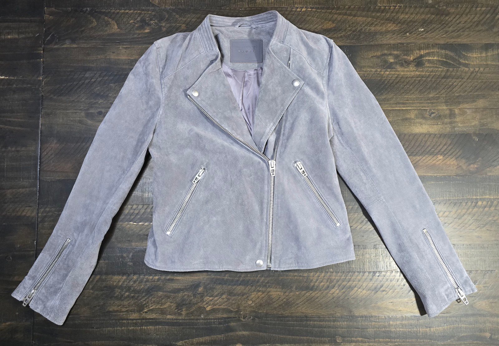 BlankNYC Grey Suede Leather Moto Jacket
