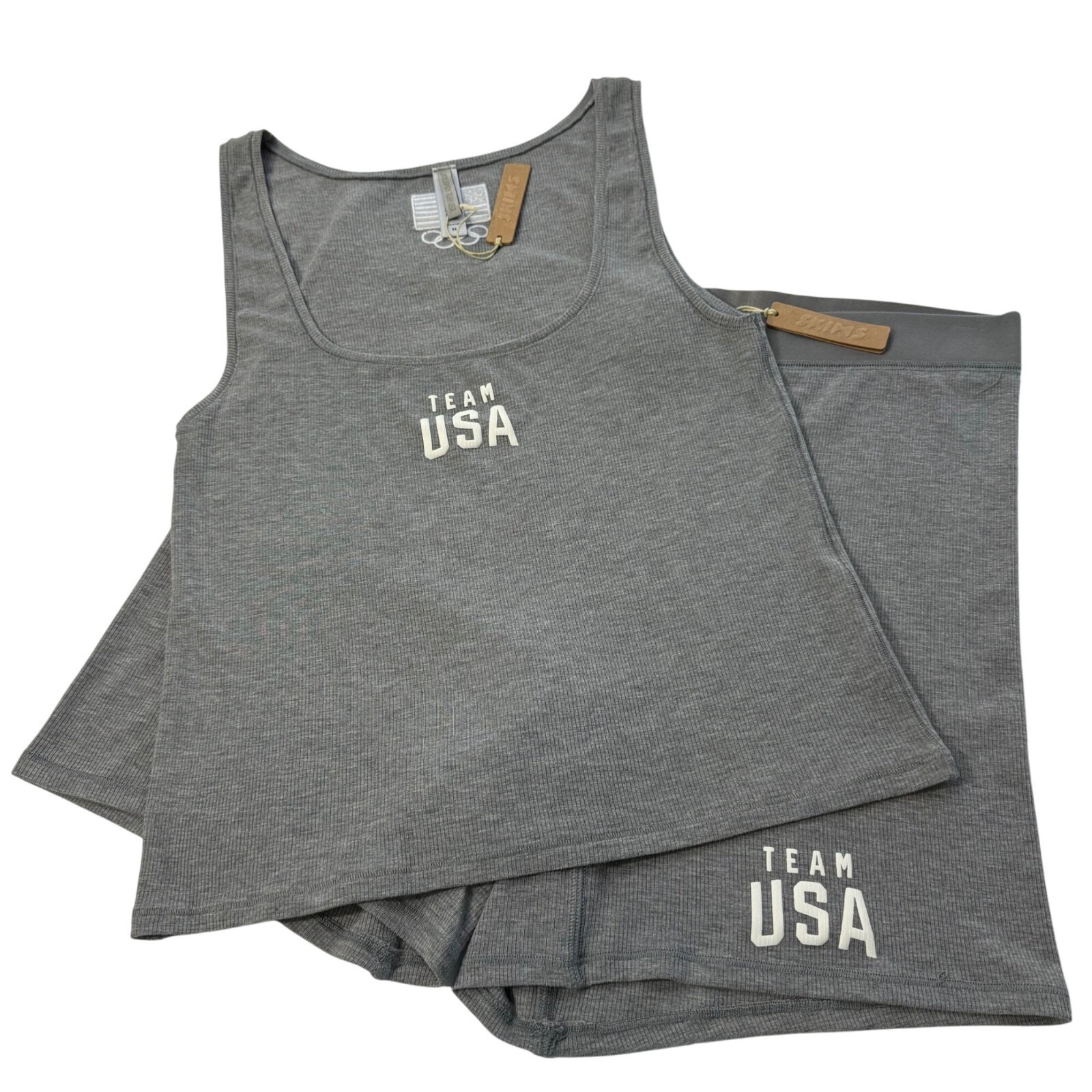 SKIMS Soft Lounge Tank Top + Boxer Short Set Team USA  Heather Gray 3X