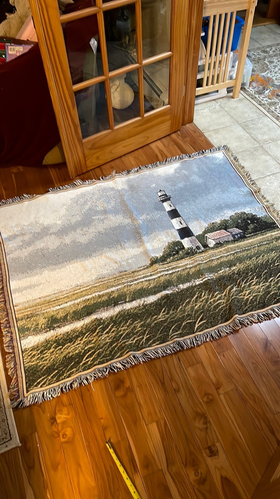Lighthouse tapestry throw blanket 52”x64” signed Jim Harrison nautical coastal