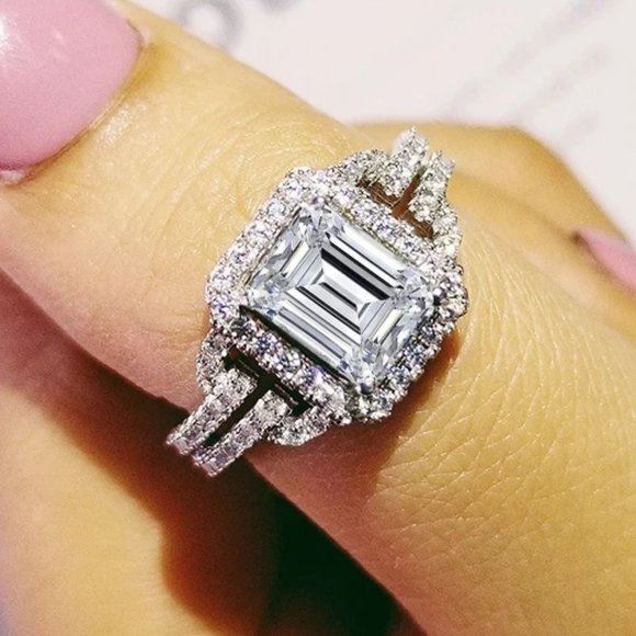 NEW Stamped 925/18K Diamond Halo Ring