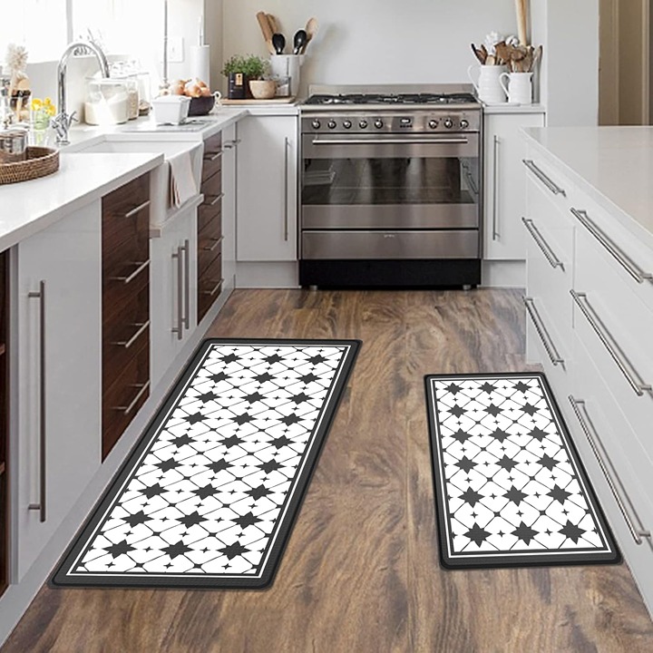 Anti-Fatigue Kitchen Mats 2 Piece, Modern Geometric Criss Cross Pattern rug