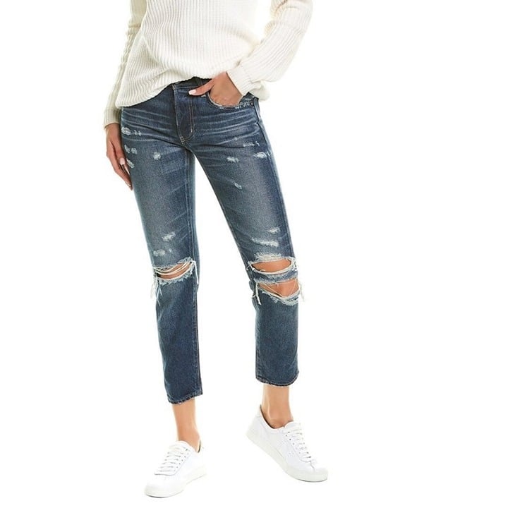 Moussy Vintage Straight Leg Denver Tapered Jeans in Dark Blue Size 28
