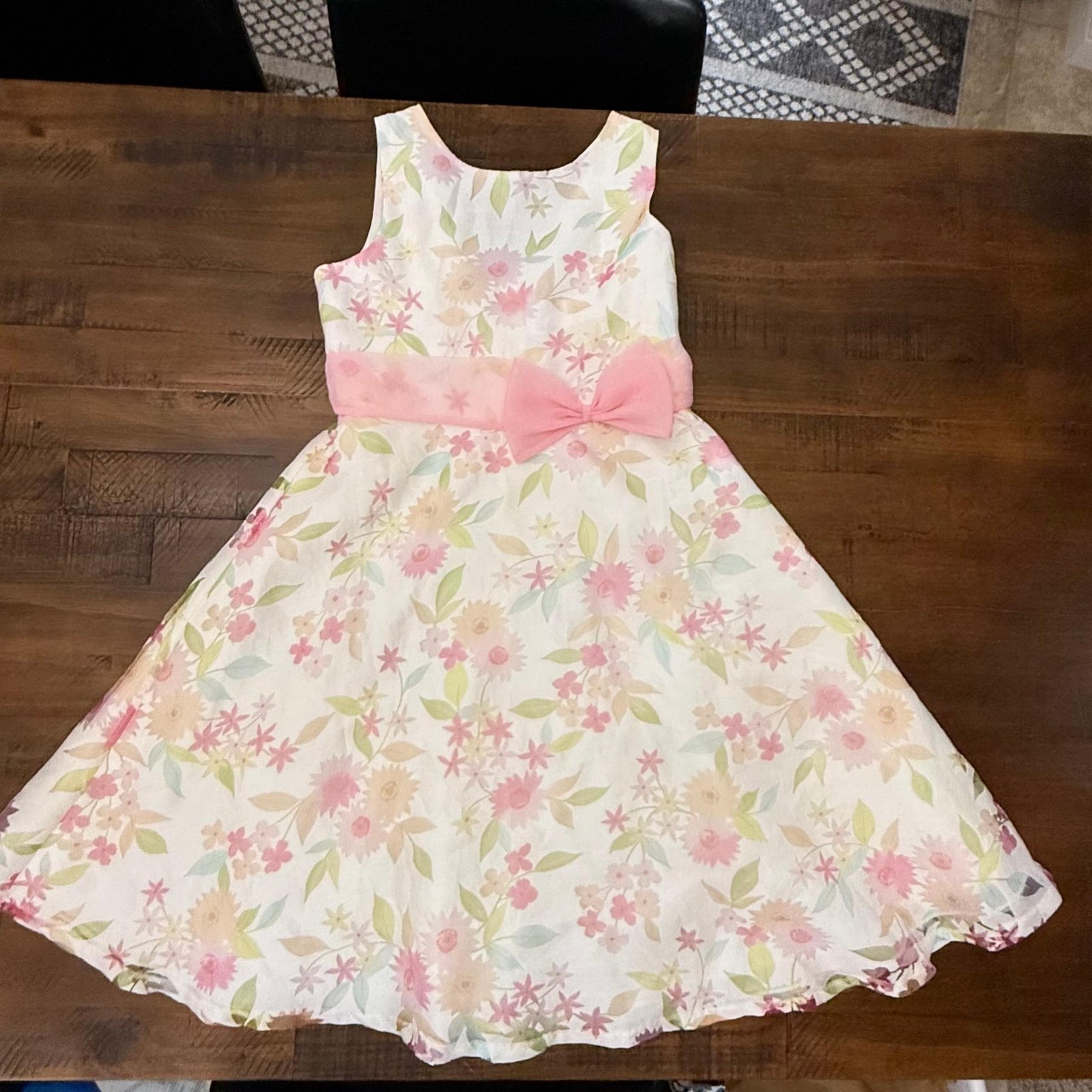 Rare Editions Girls Linen Floral  Dress Size 10 1/2