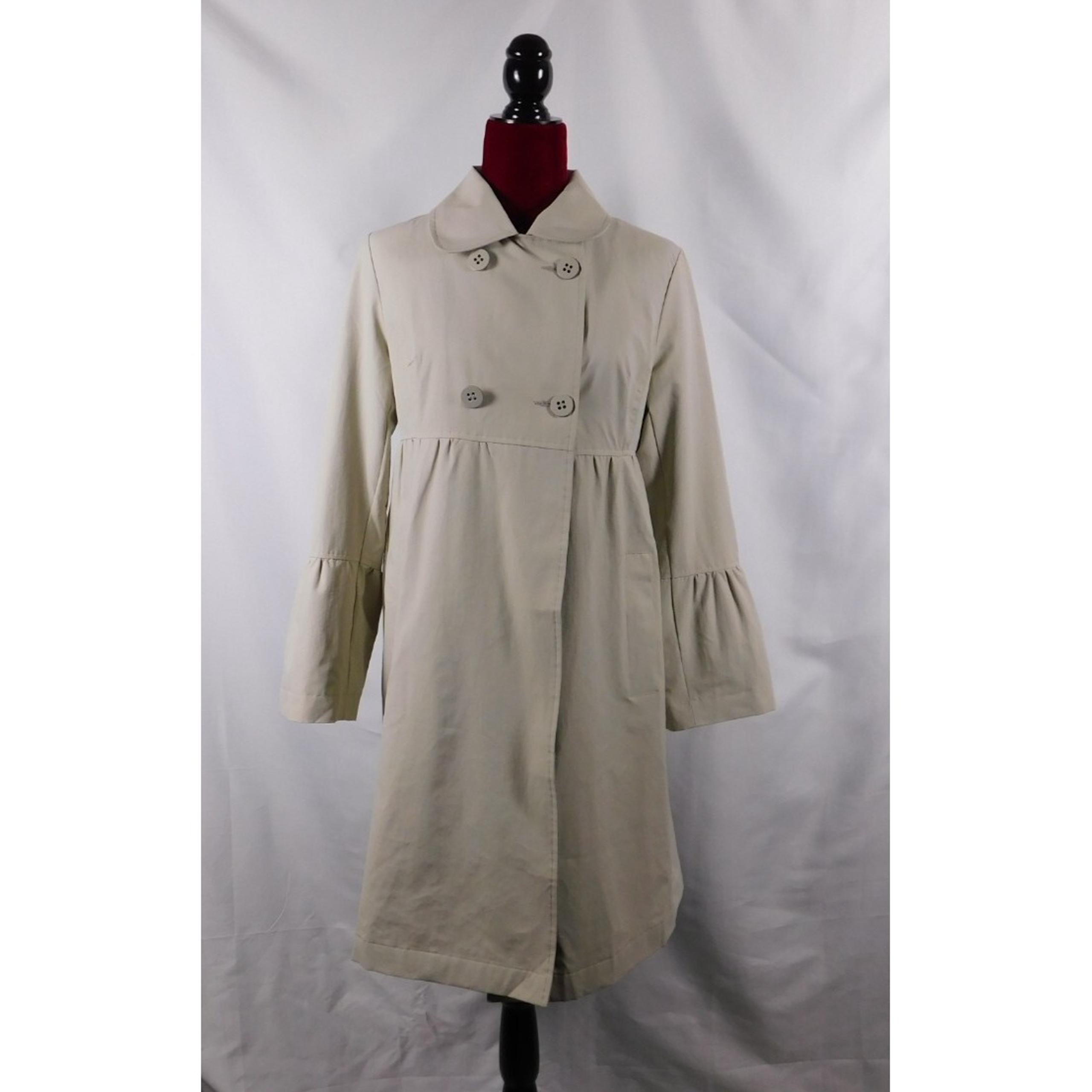 Bernardo Natural Beige Rain Coat Jacket Bell Sleeve Mid Calf Length Small