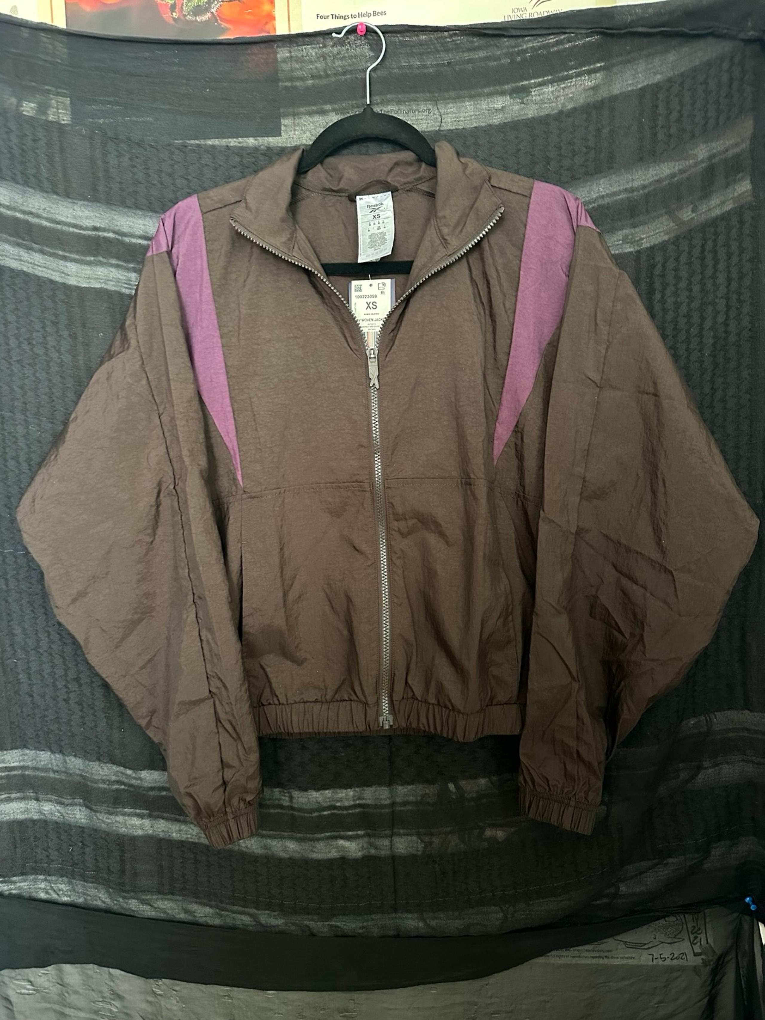 Reebok Zip-Front Colorblocked Jacket Women's Windbreaker XS Brown & Purple