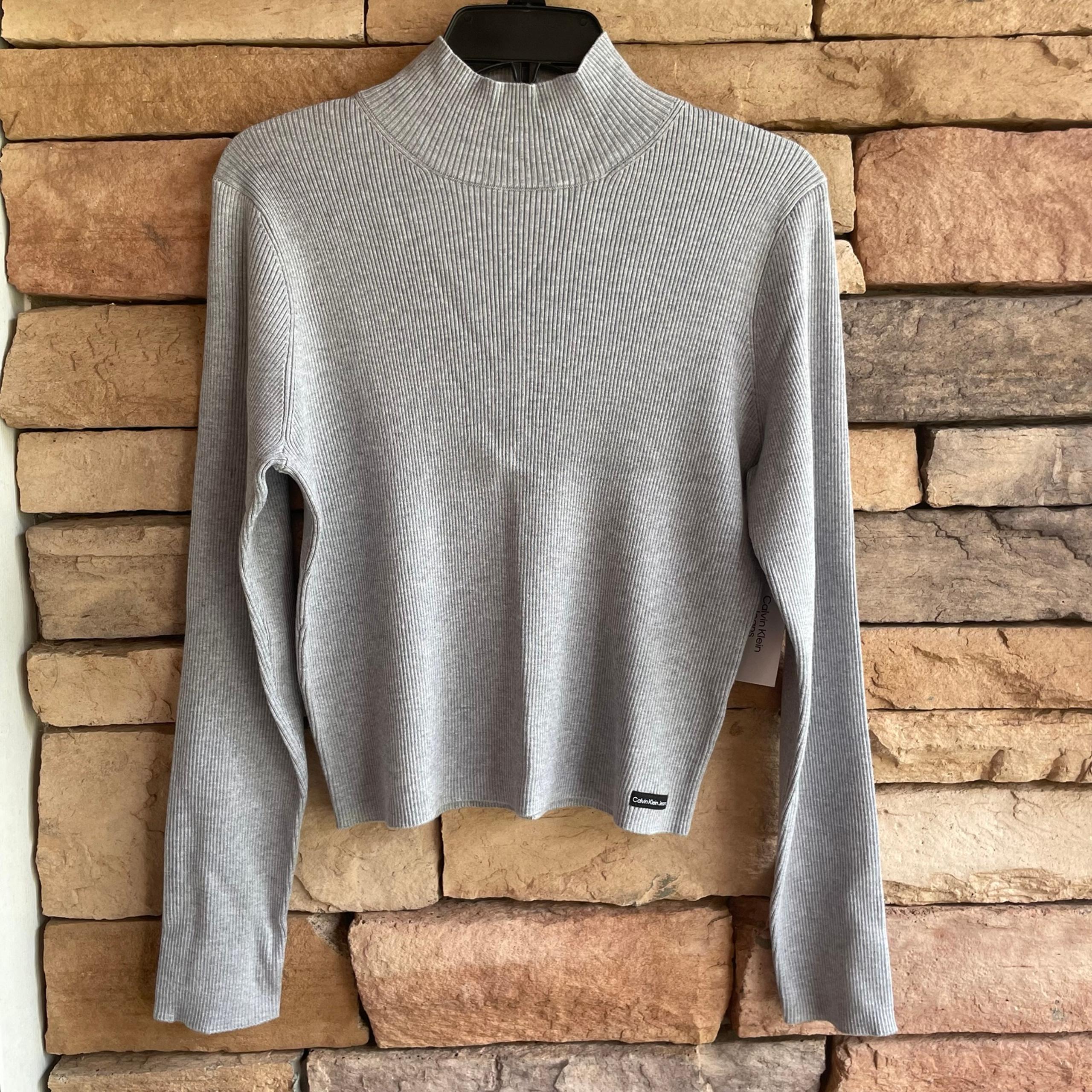 Calvin Klein Jean gray ribbed high neck knit top NWT XL