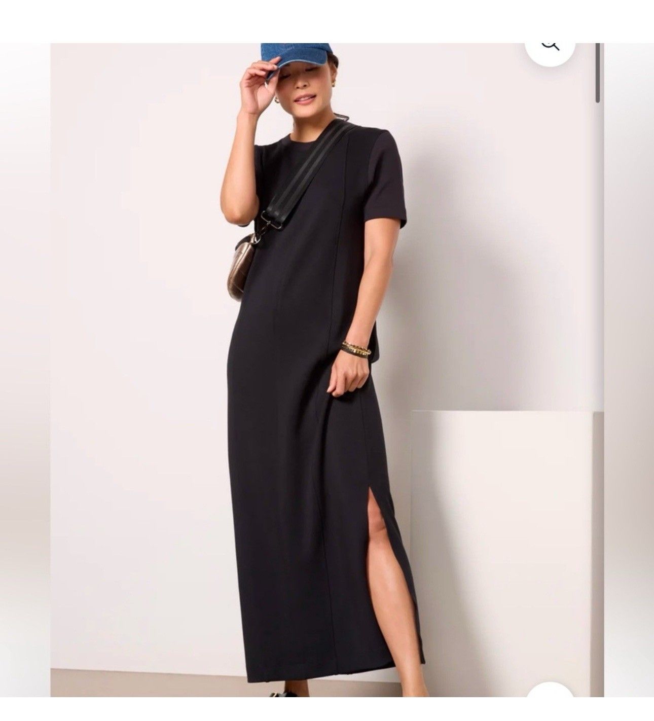 Varley Hattie Maxi Dress Womens Small Black Crew Neck Soft Jersey Back Slit New