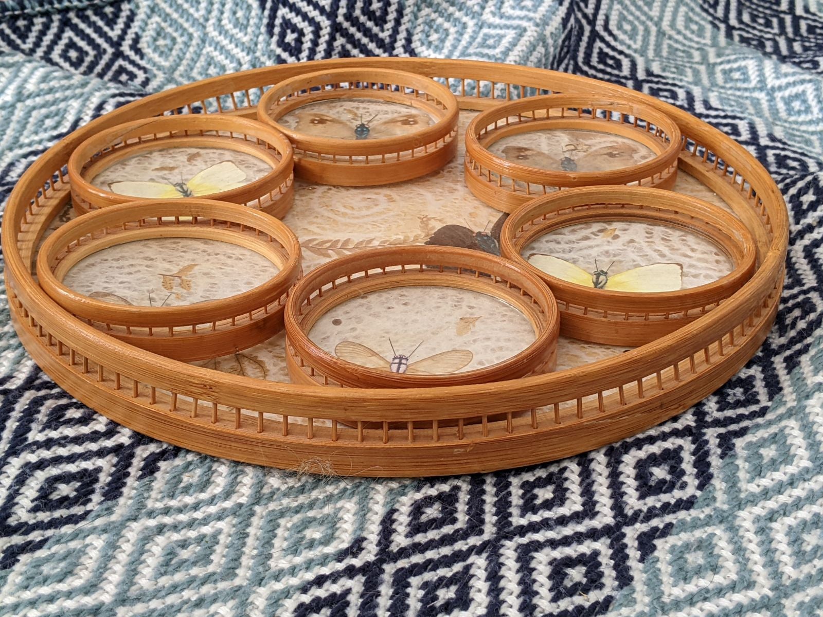 Vintage Boho Butterflies Bundle Tray and Coasters Serving Set