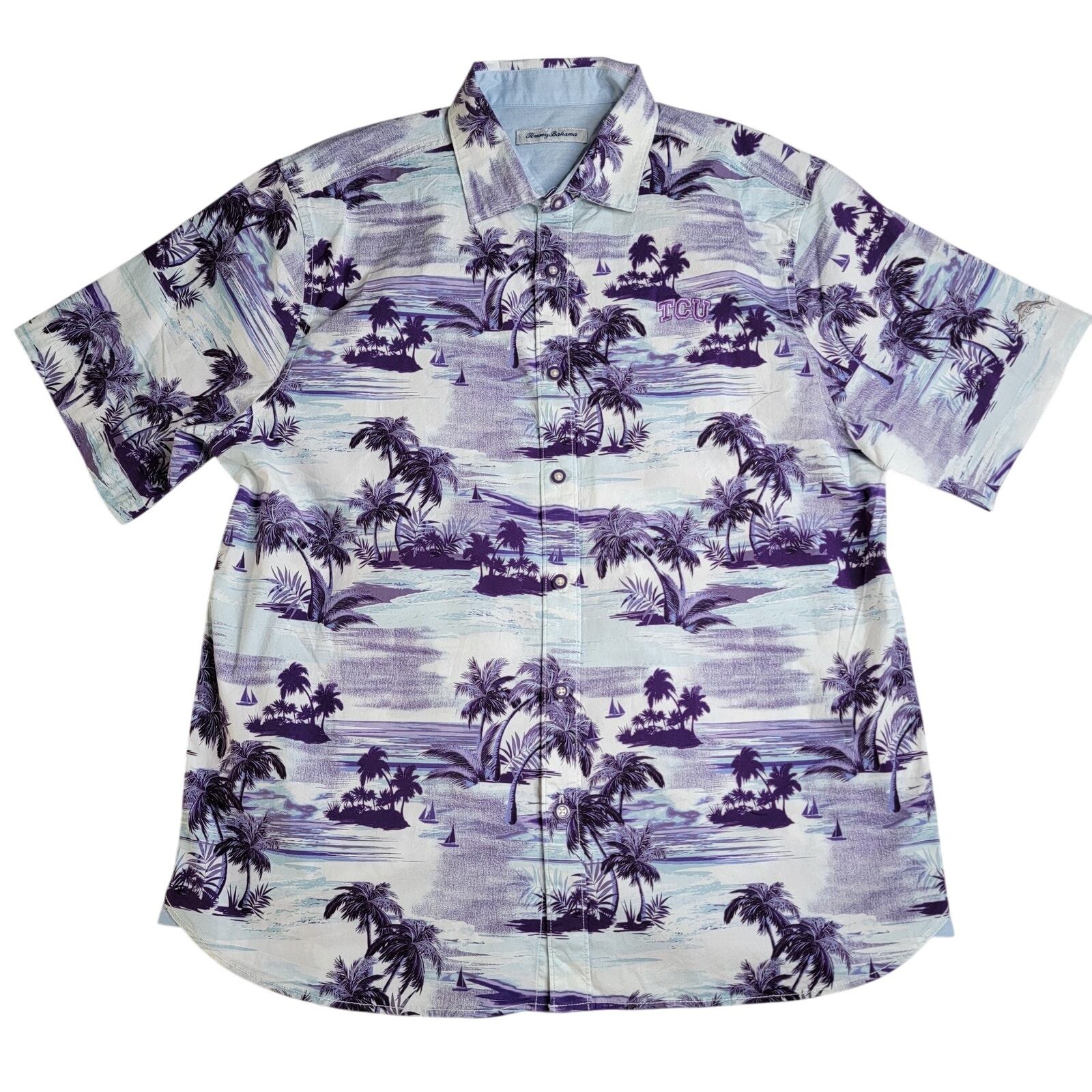Tommy Bahama Tropical Horizons TCU Horned Frogs Button Up Shirt Purple Large