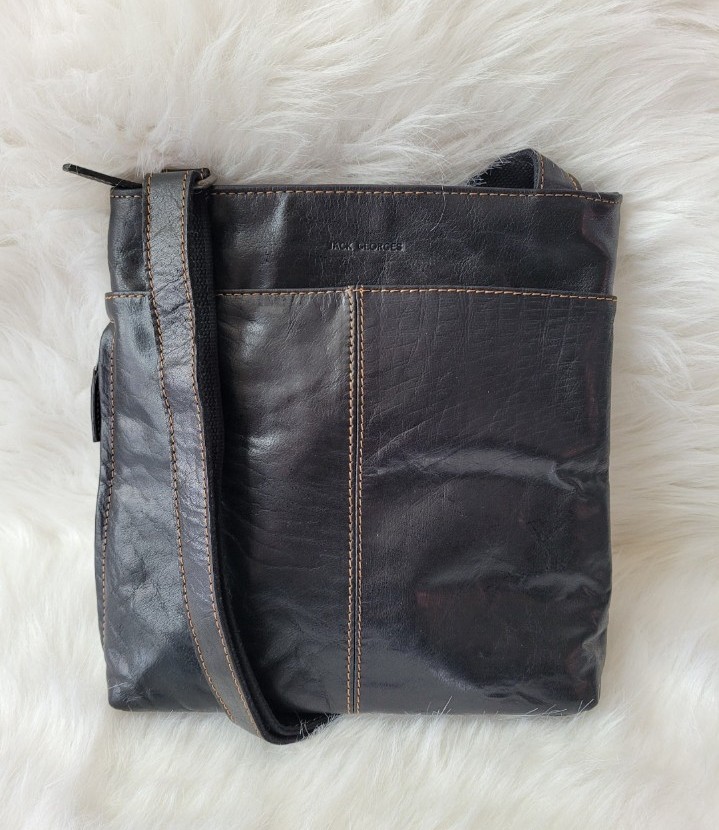 Jack George Black Voyager Crossbody Buffalo Leather Bag Unisex