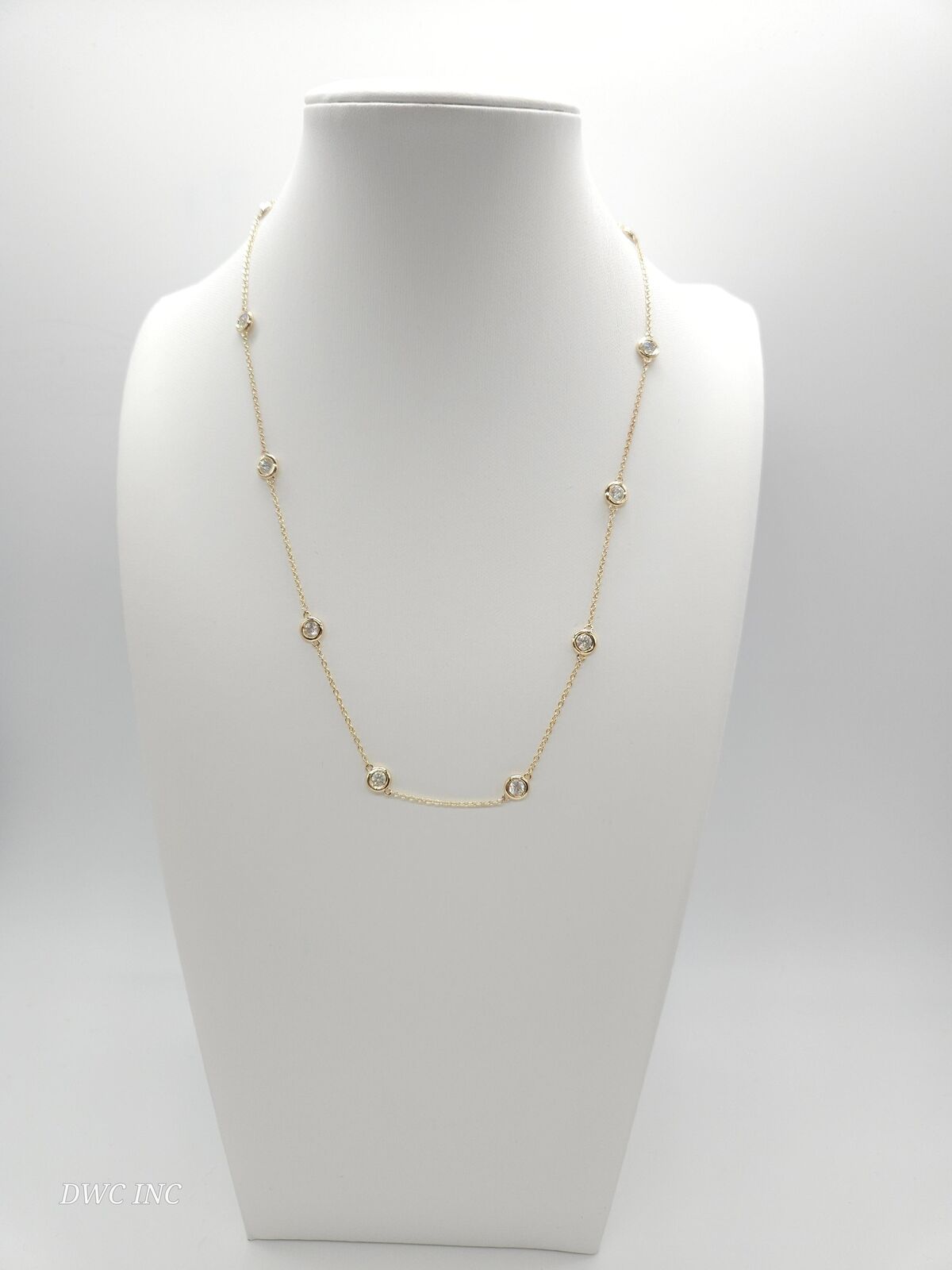 1.47 Carat 10 Station Diamond by the Yard Necklace 14 Karat Yellow Gold 17