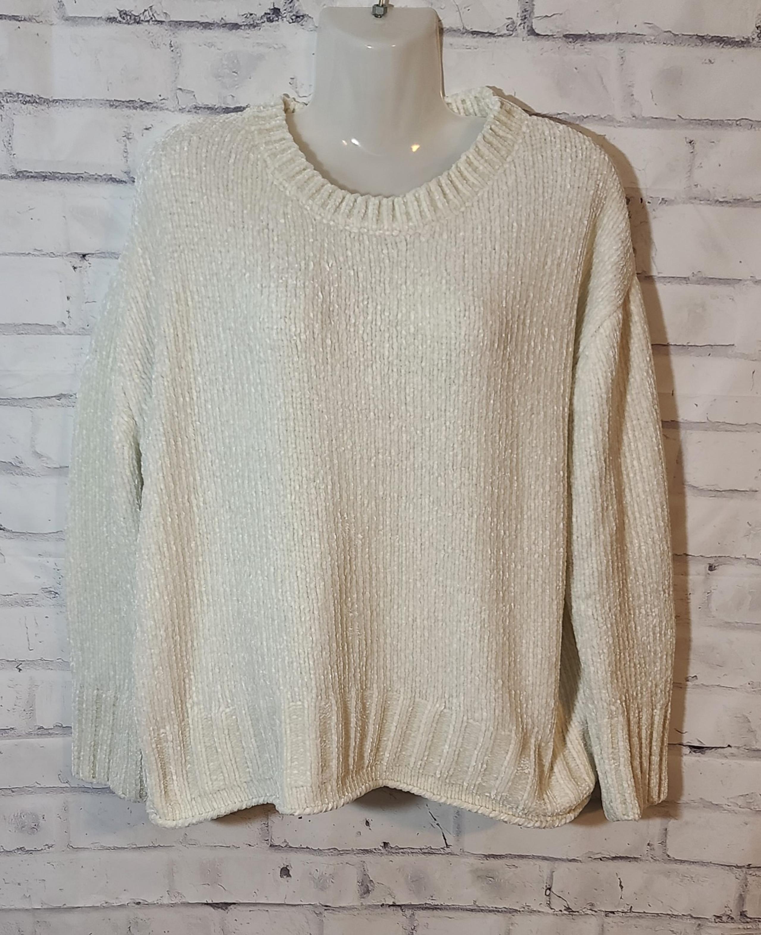Cynthia Rowley White Chenille Crewneck Sweater Large