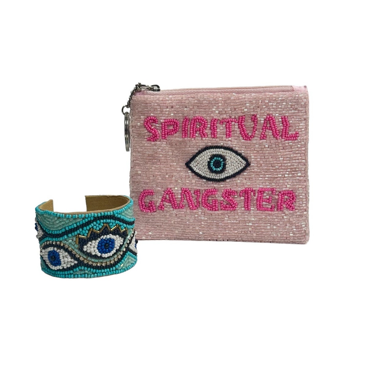 Evil Eye Collection Bundle Key ring Pouch & Bangle Spiritual Ganster Design