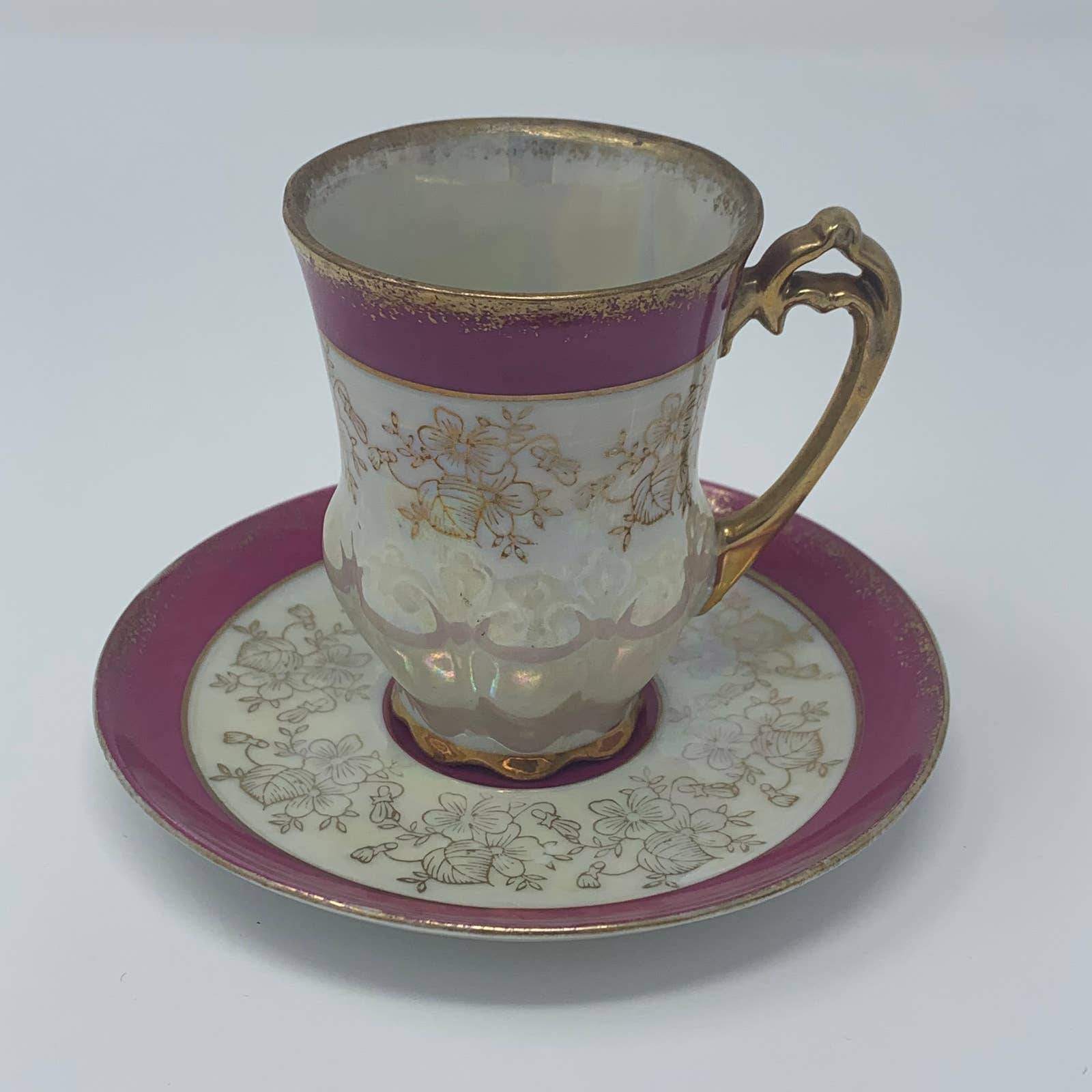 Vintage Demitasse Gold Trimmed And Opalescent Tea Cup And Saucer Japan