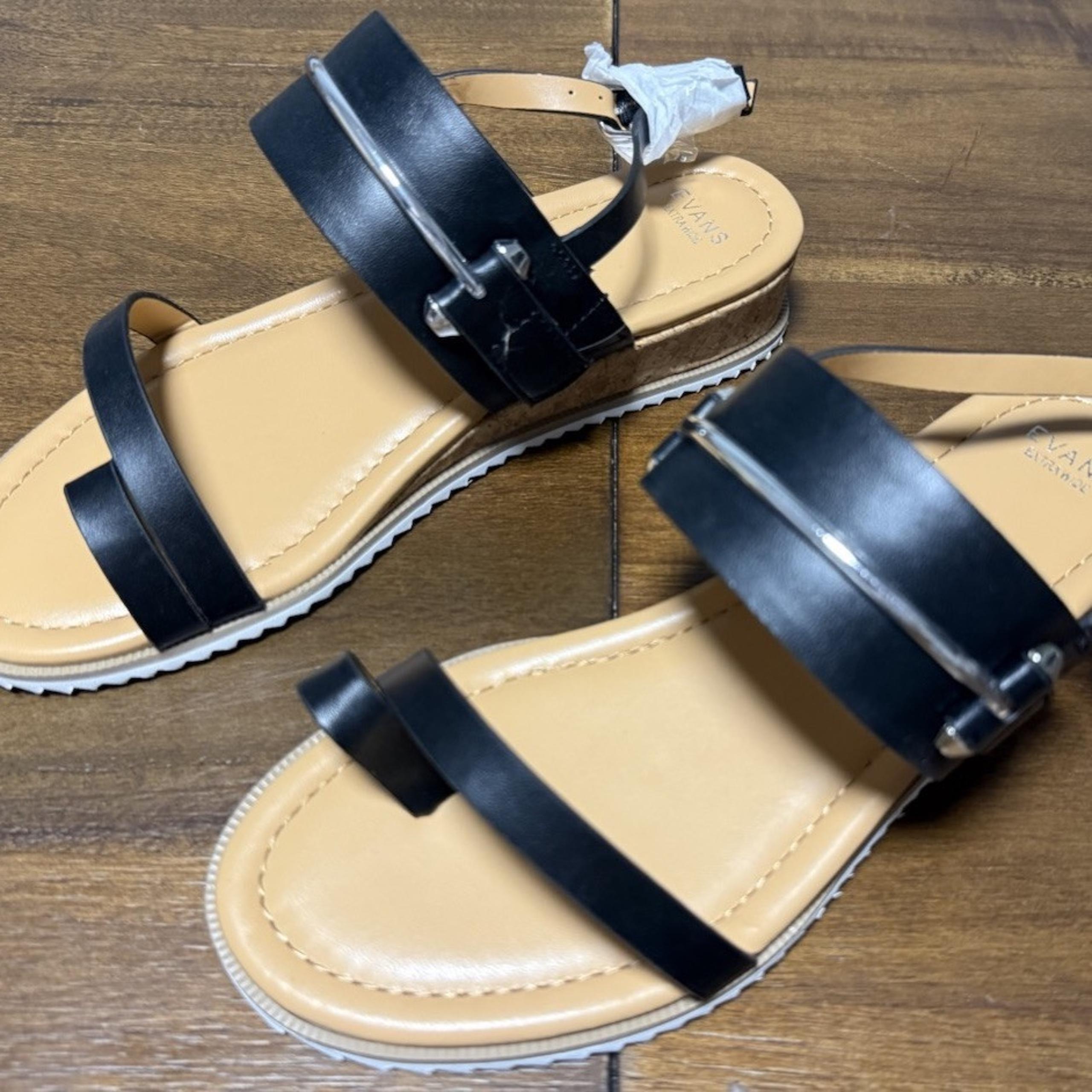 Trixi Women Size 6 Extra wide Black with Strap Cork Sandals new NWT - Evans