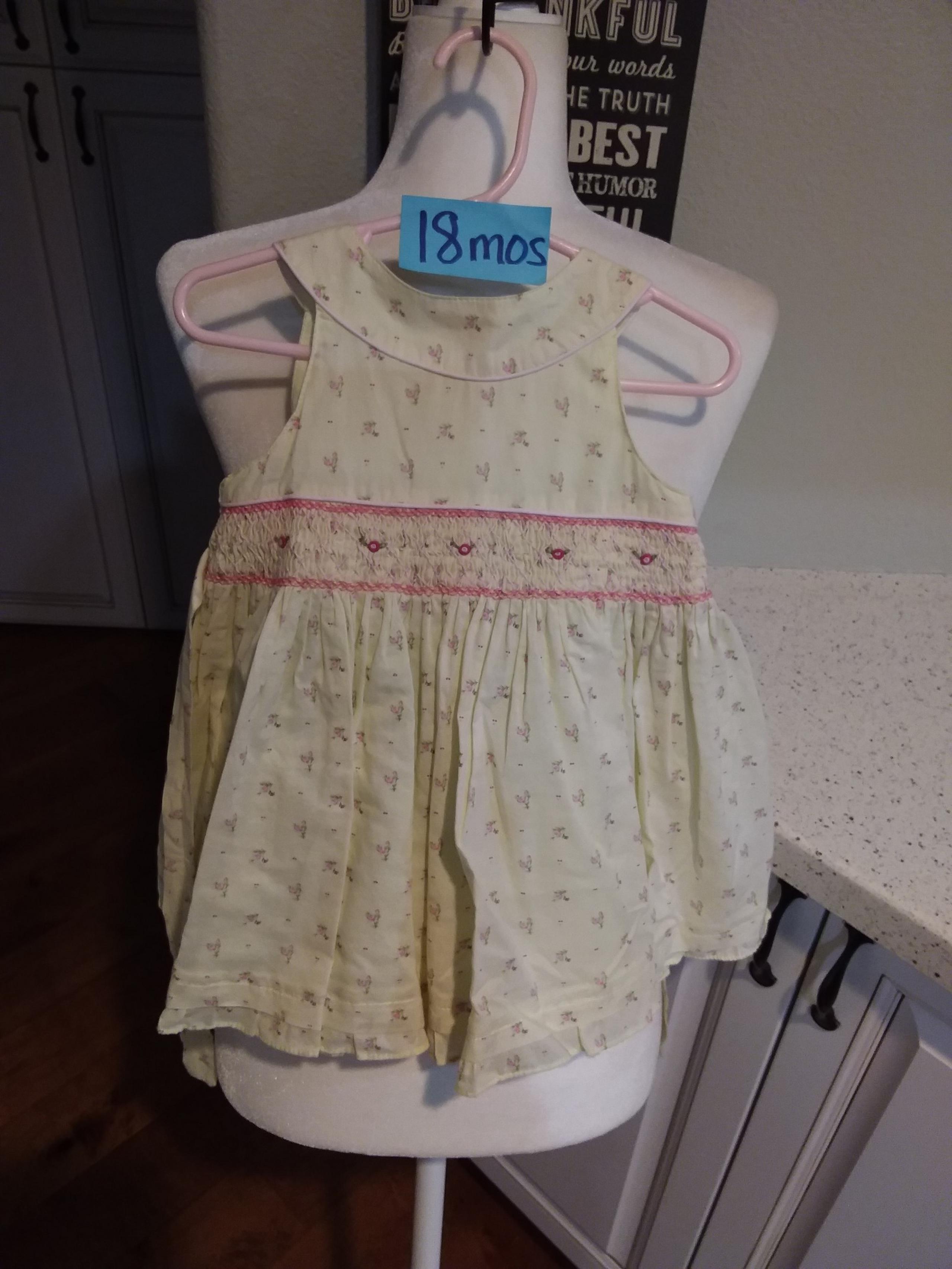 Rare Editions, Yellow & Pink Floral Smocked Dress, Infant 18M