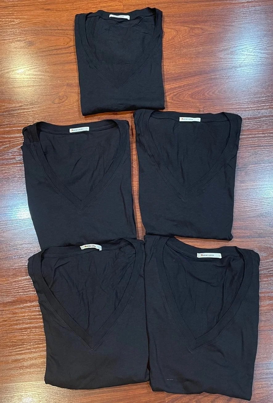 MARINE LAYER LOT OF 5 V CREWNECK BLACK TEE SIZE L