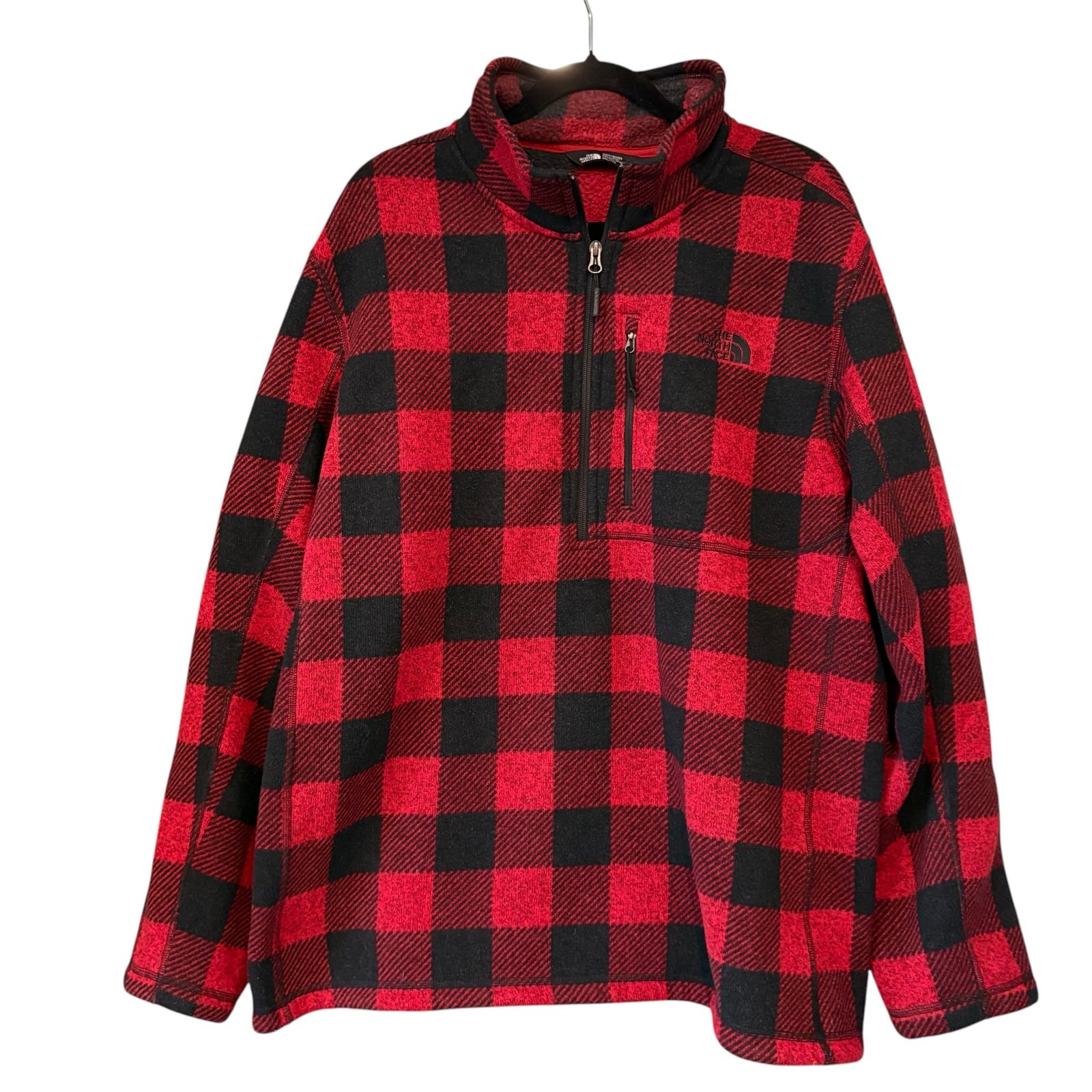 The North Face Fleece 1/4 Zip Pullover Red Buffalo Plaid, Sz XXL