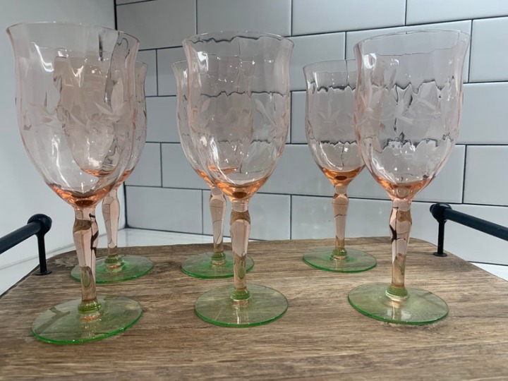 Set of 6 Vintage Weston Watermelon Sag Glasses Etched
