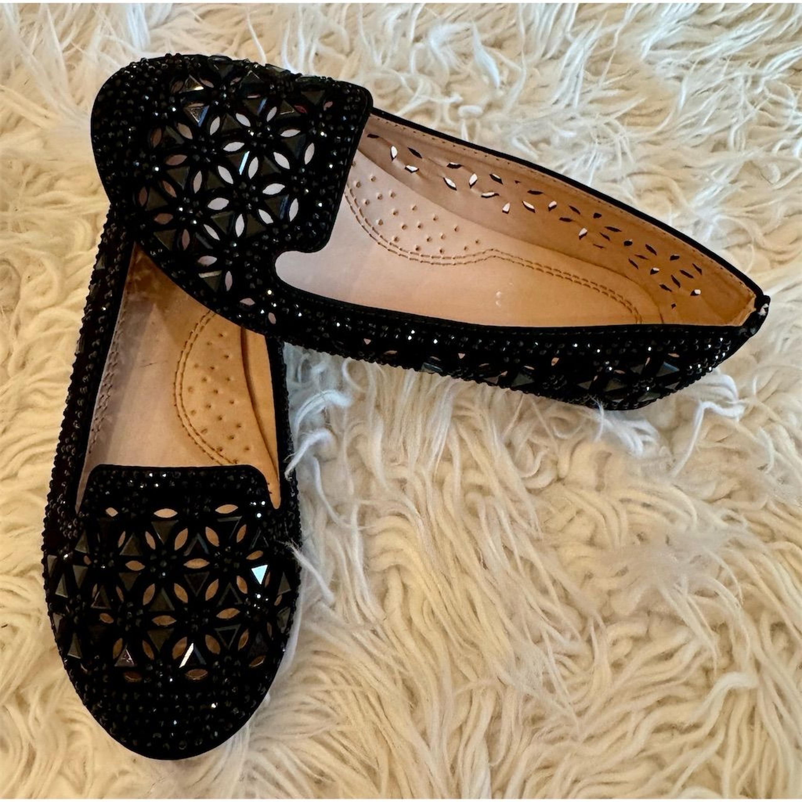 Link Girls Black Gem Flats Size 12 Slip-On Shoes Balletcore Dres Shoes CUTE