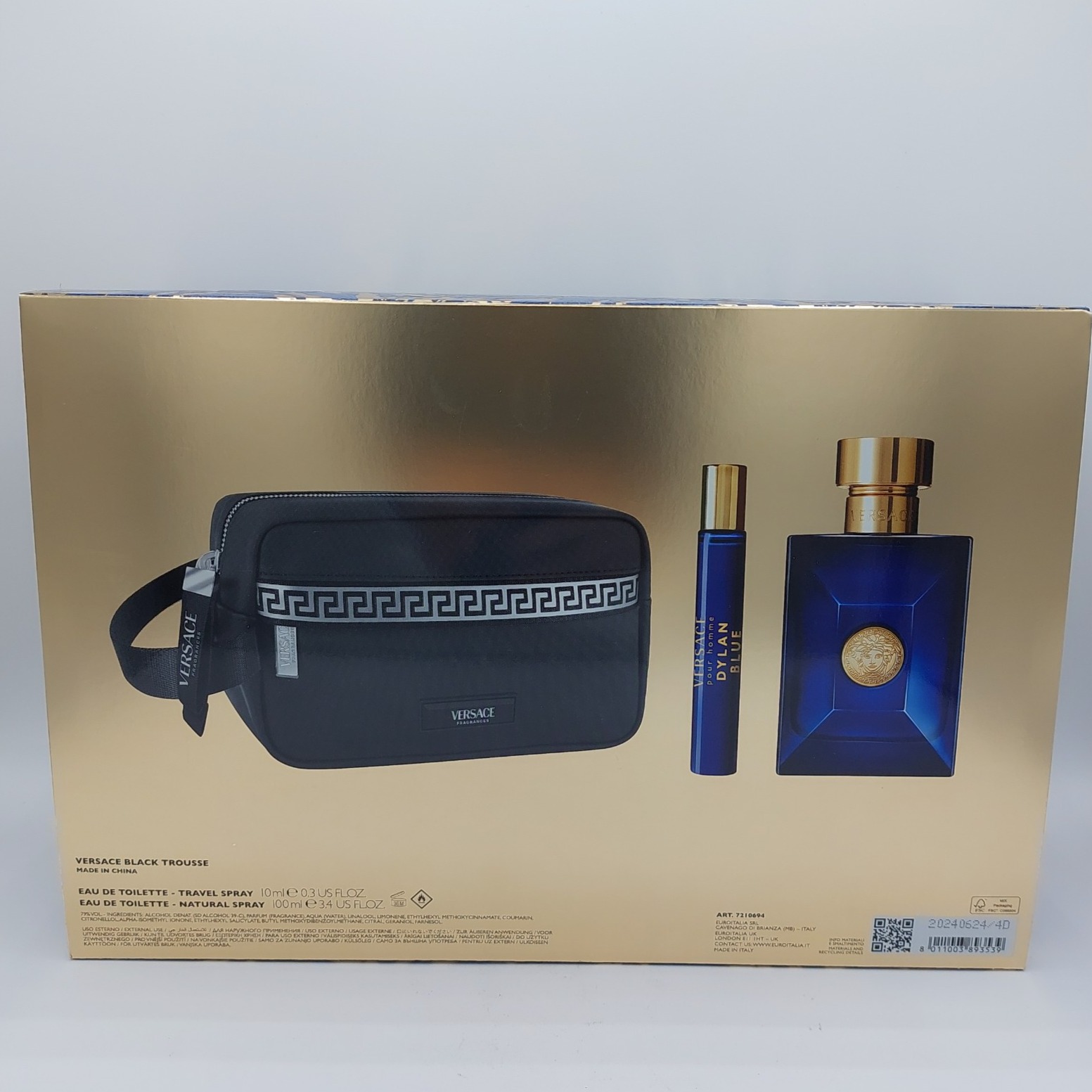 Versace Dylan Blue Pour Homme 3pcs Set EDT (Trousse + 3.4oz + 0.3oz)