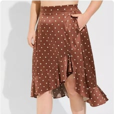 Midi Stretch Satin Hi-Low Ruffle Polkadot Skirt